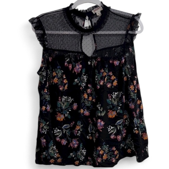 Arizona Jean Company Tops - Floral Black Lace Top XL botanical Arizona Jean Co ruffled sheer shoulder